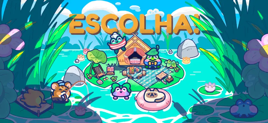 Aspeto do jogo Pond Pals com um charco pintado à mão e amiguinhos fofinhos