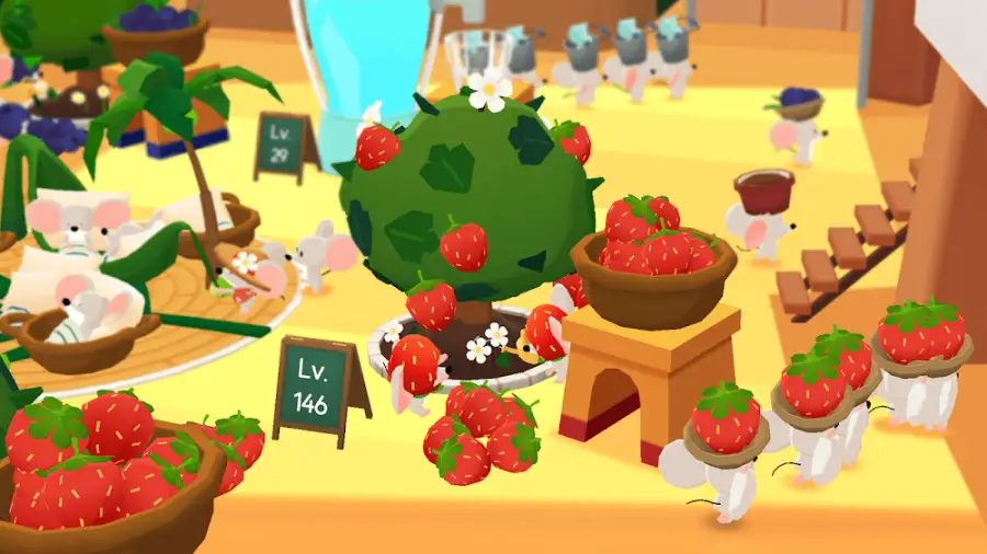 Aspeto do jogo Tiny Cafe com personagens fofinhos a servir